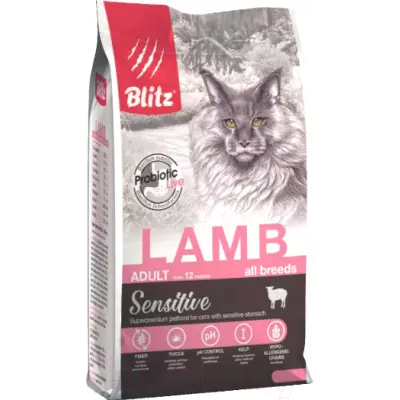 Сухой корм для кошек Blitz Pets Sensitive Adult Cats Lamb / 4406 400, г